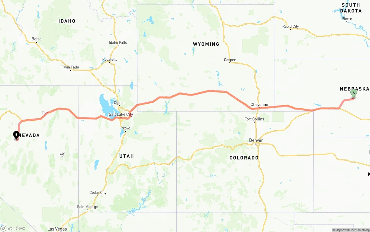 Shipping route from Nebraska to Nevada