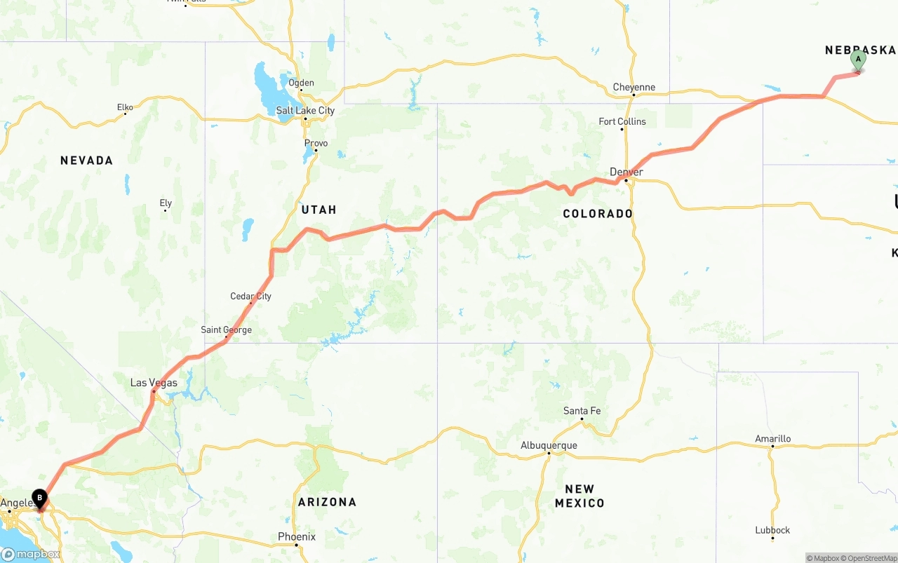 Shipping route from Nebraska to Ontario International Airport