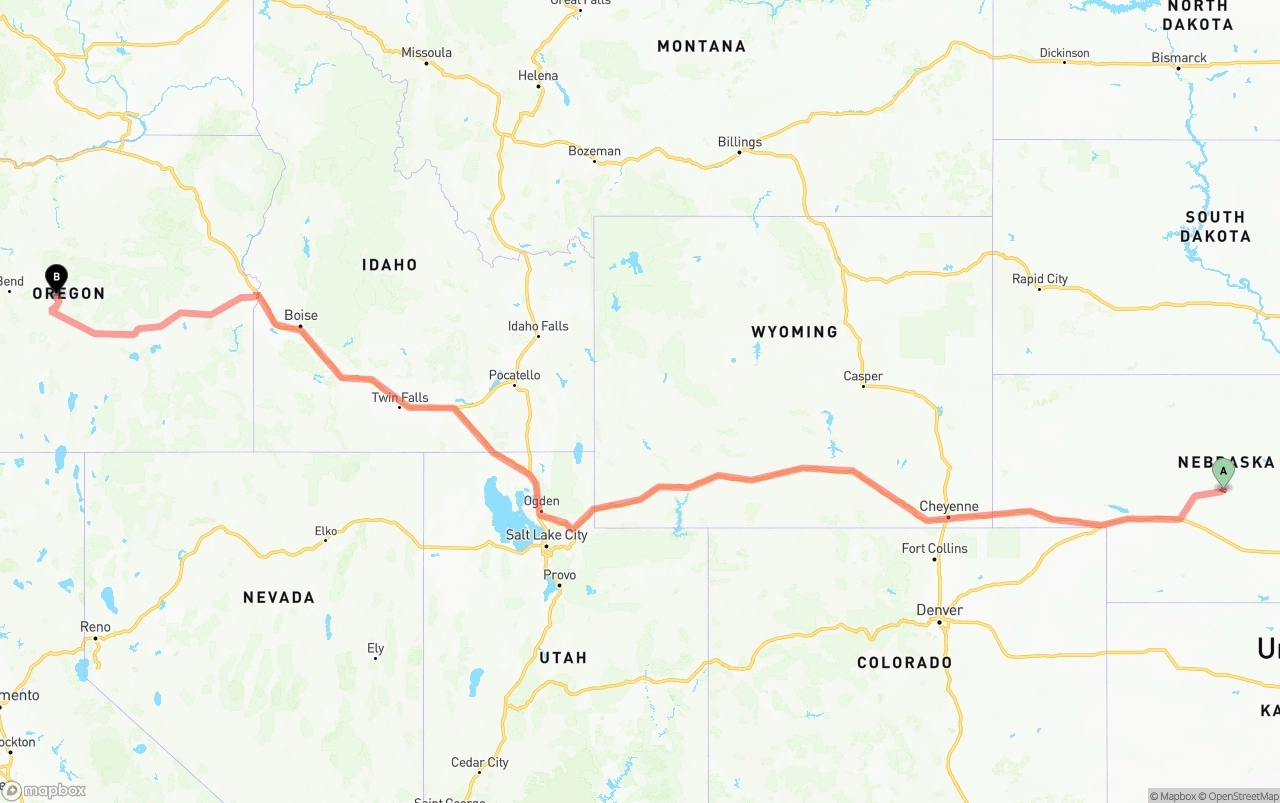 Shipping route from Nebraska to Oregon