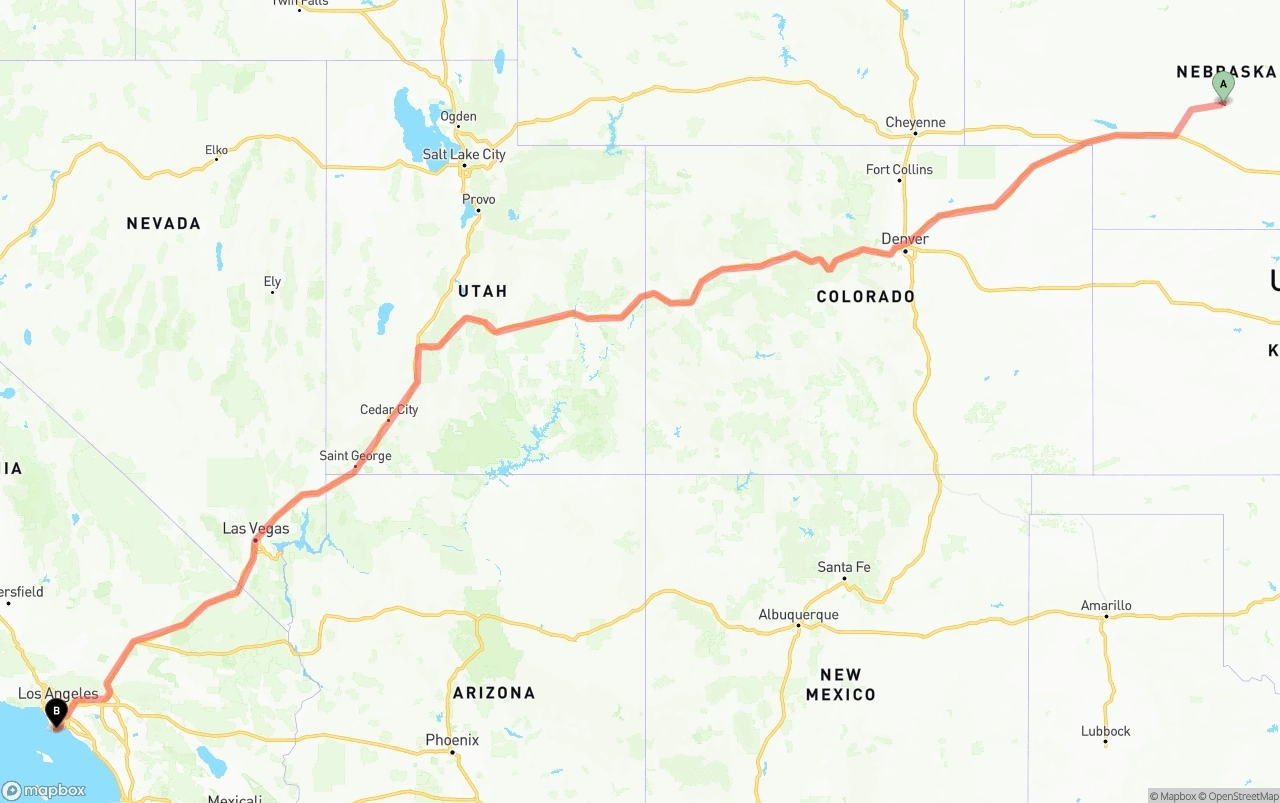 Shipping route from Nebraska to Port of Los Angeles