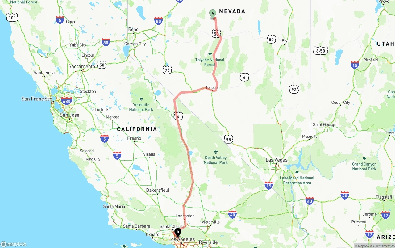 Shipping route from Nevada to Bob Hope Airport