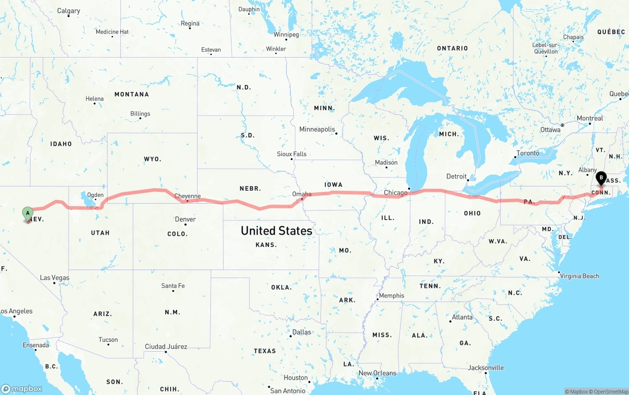 Shipping route from Nevada to Bradley International Airport