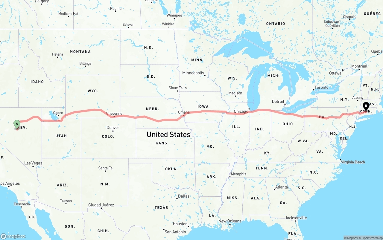 Shipping route from Nevada to Connecticut