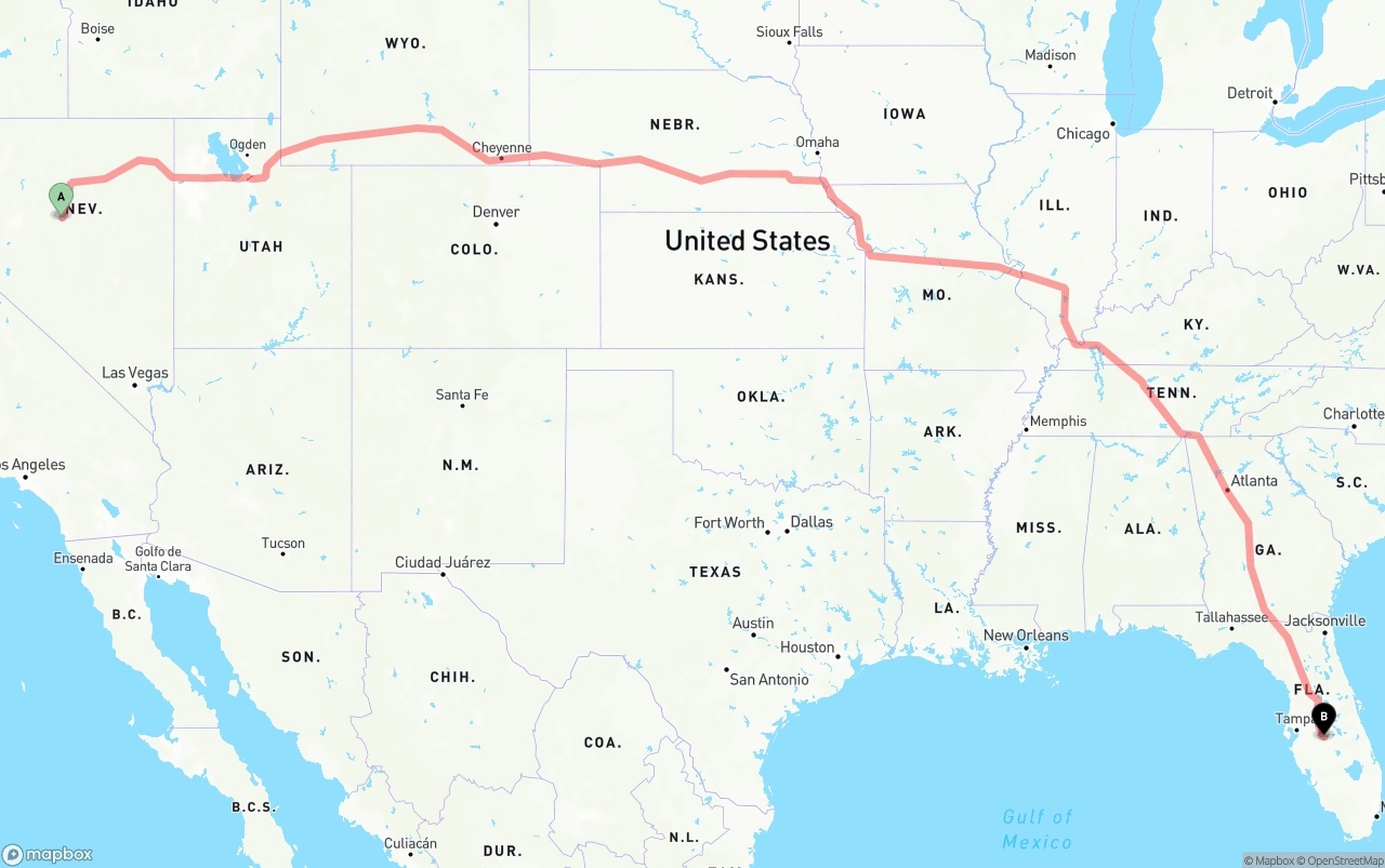 Shipping route from Nevada to Florida