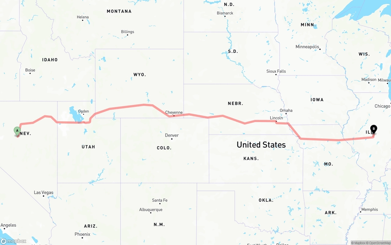 Shipping route from Nevada to Illinois
