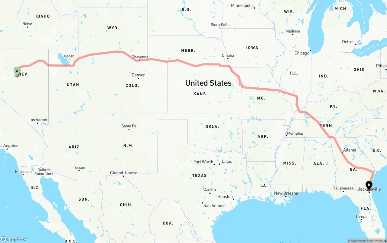 Shipping route from Nevada to Jacksonville International Airport
