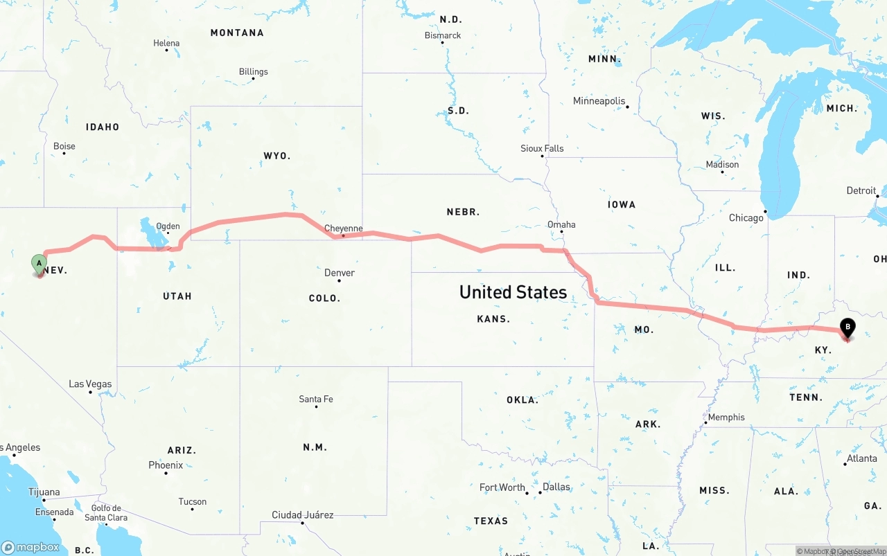 Shipping route from Nevada to Kentucky