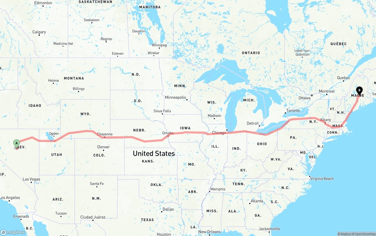Shipping route from Nevada to Maine