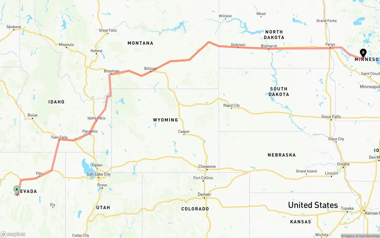 Shipping route from Nevada to Minnesota