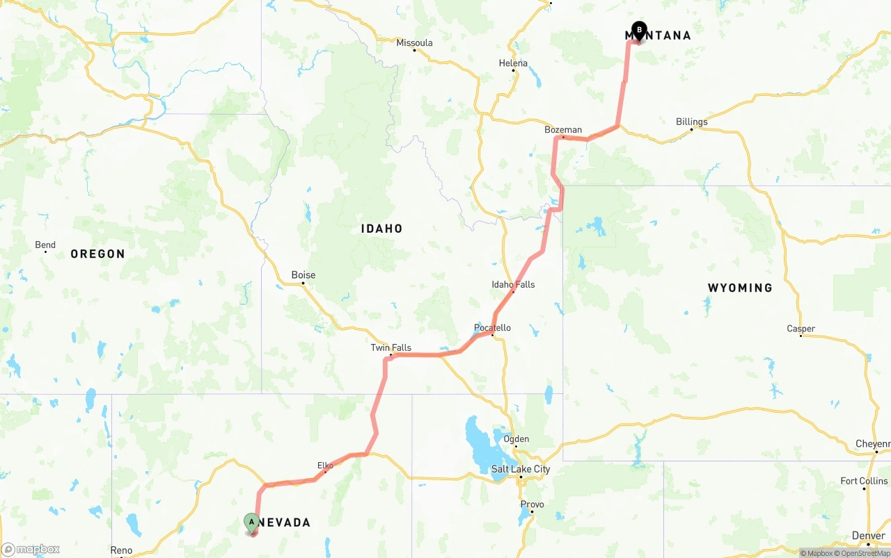 Shipping route from Nevada to Montana