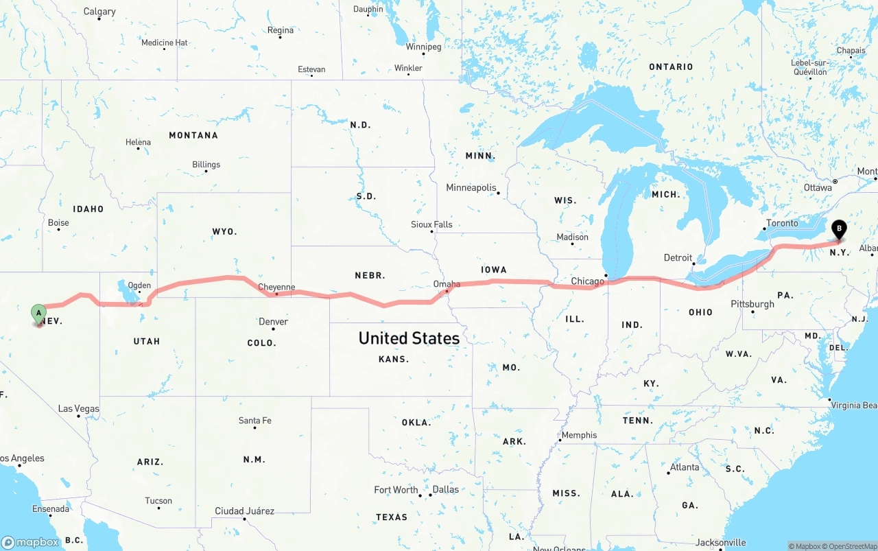 Shipping route from Nevada to New York