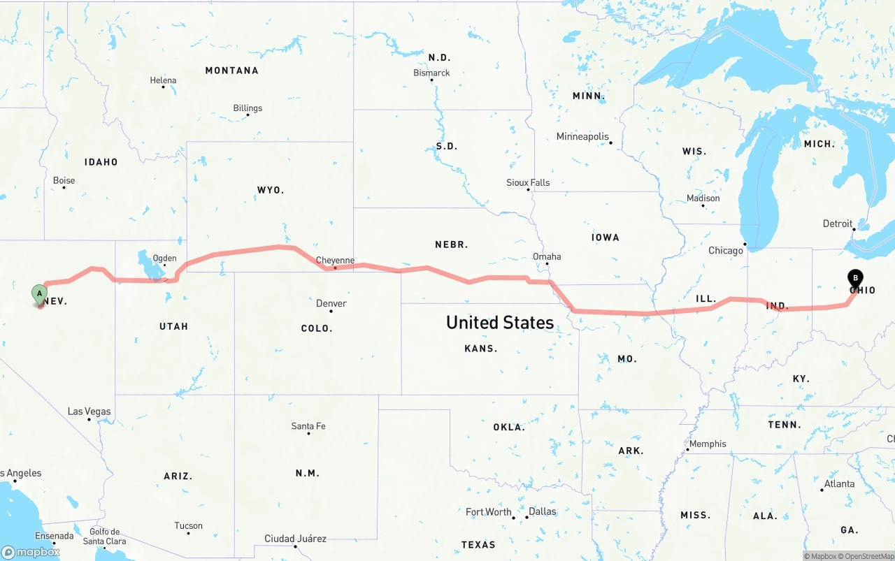 Shipping route from Nevada to Ohio