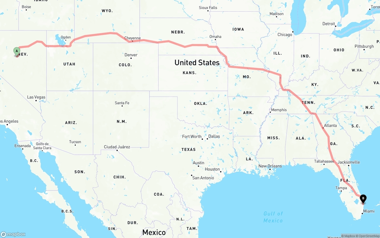 Shipping route from Nevada to Palm Beach International Airport