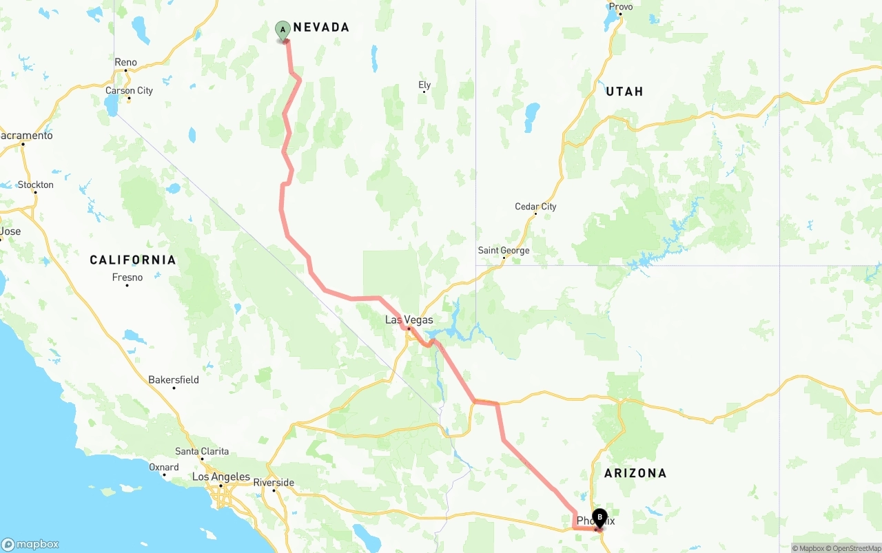 Shipping route from Nevada to Phoenix Sky Harbor International Airport