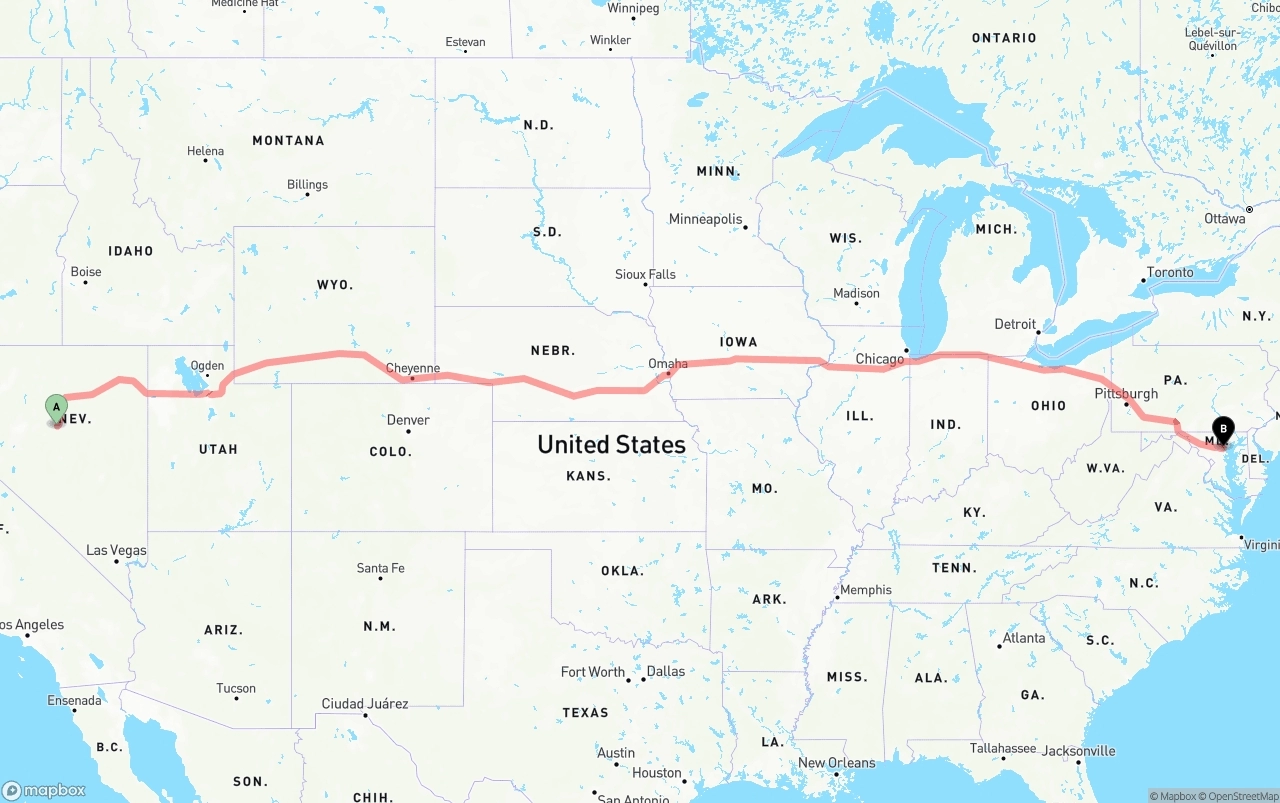 Shipping route from Nevada to Port of Baltimore