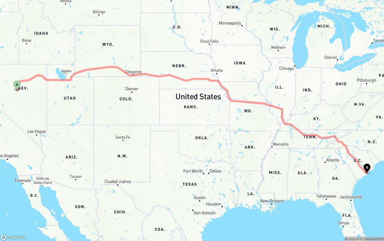 Shipping route from Nevada to Port of Charleston