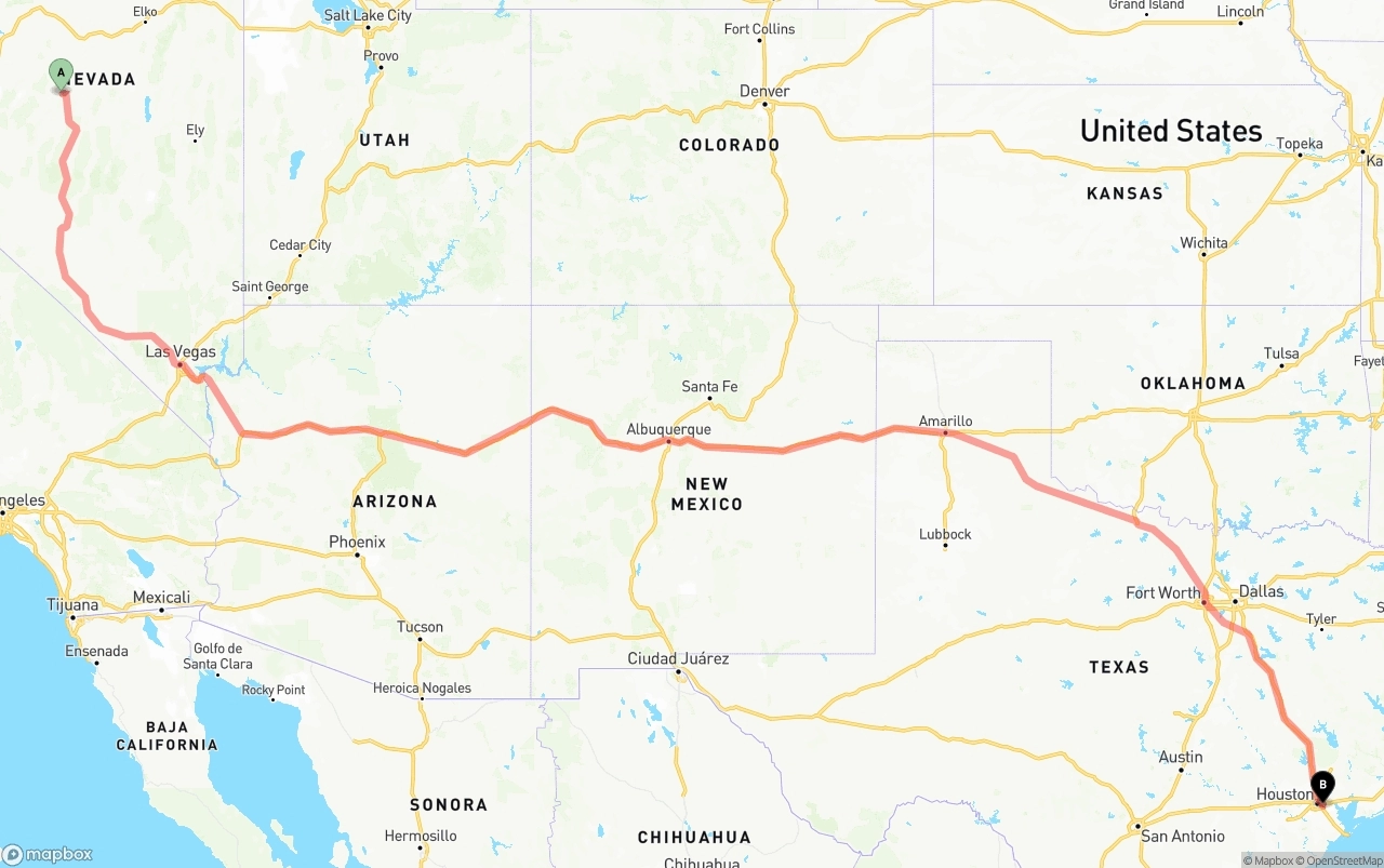 Shipping route from Nevada to Port of Houston
