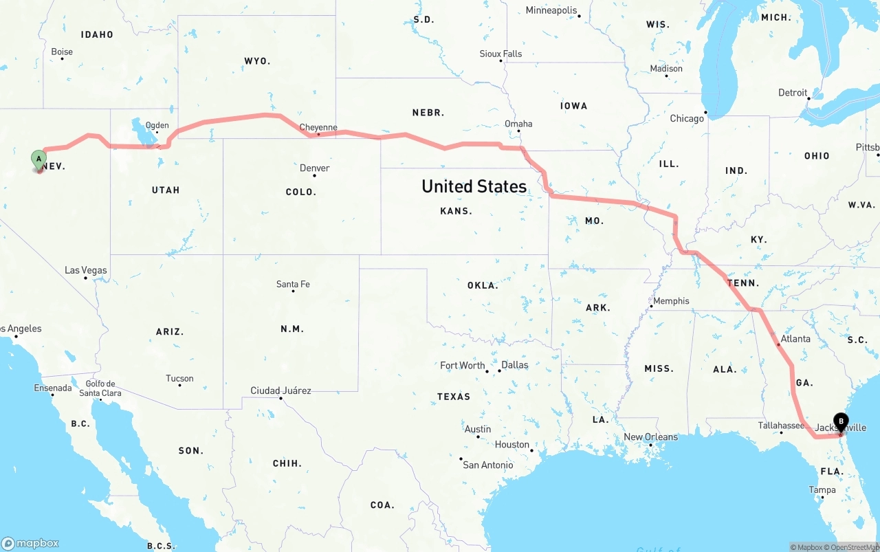 Shipping route from Nevada to Port of Jacksonville