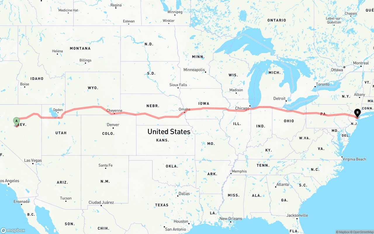 Shipping route from Nevada to Port of New York