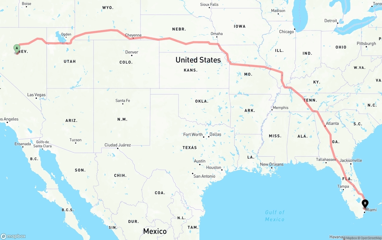 Shipping route from Nevada to Port of Port Everglades