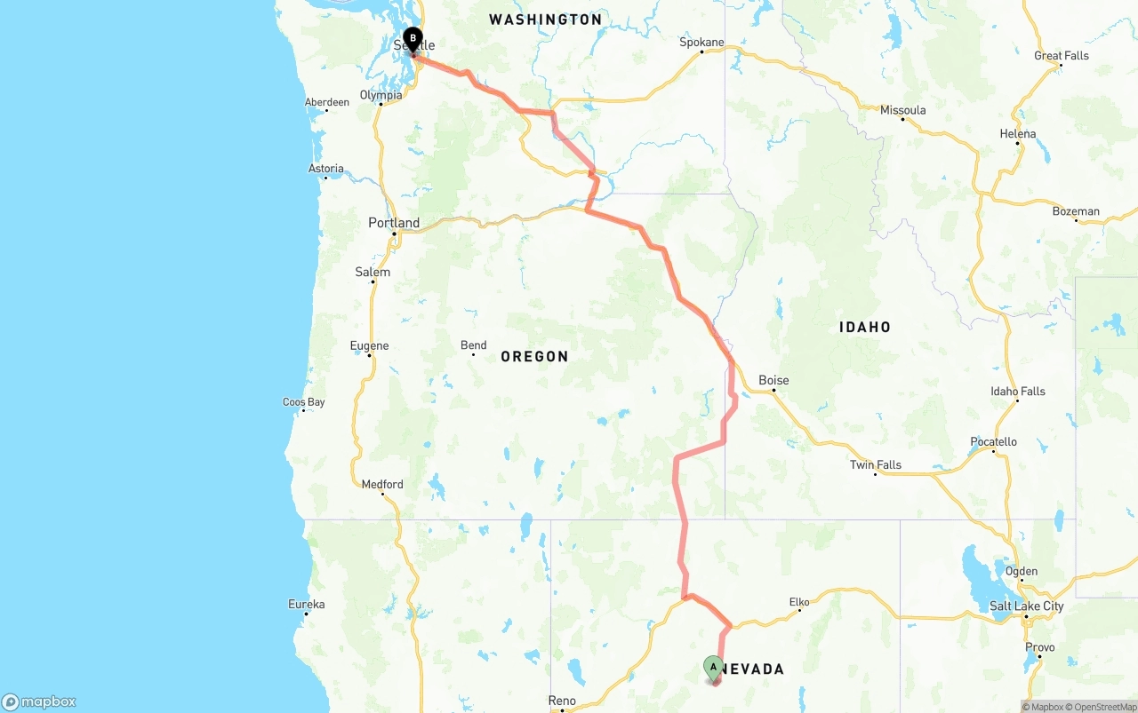 Shipping route from Nevada to Port of Seattle