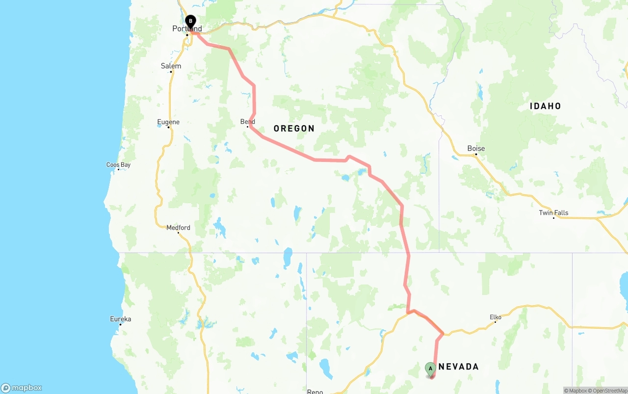 Shipping route from Nevada to Portland International Airport