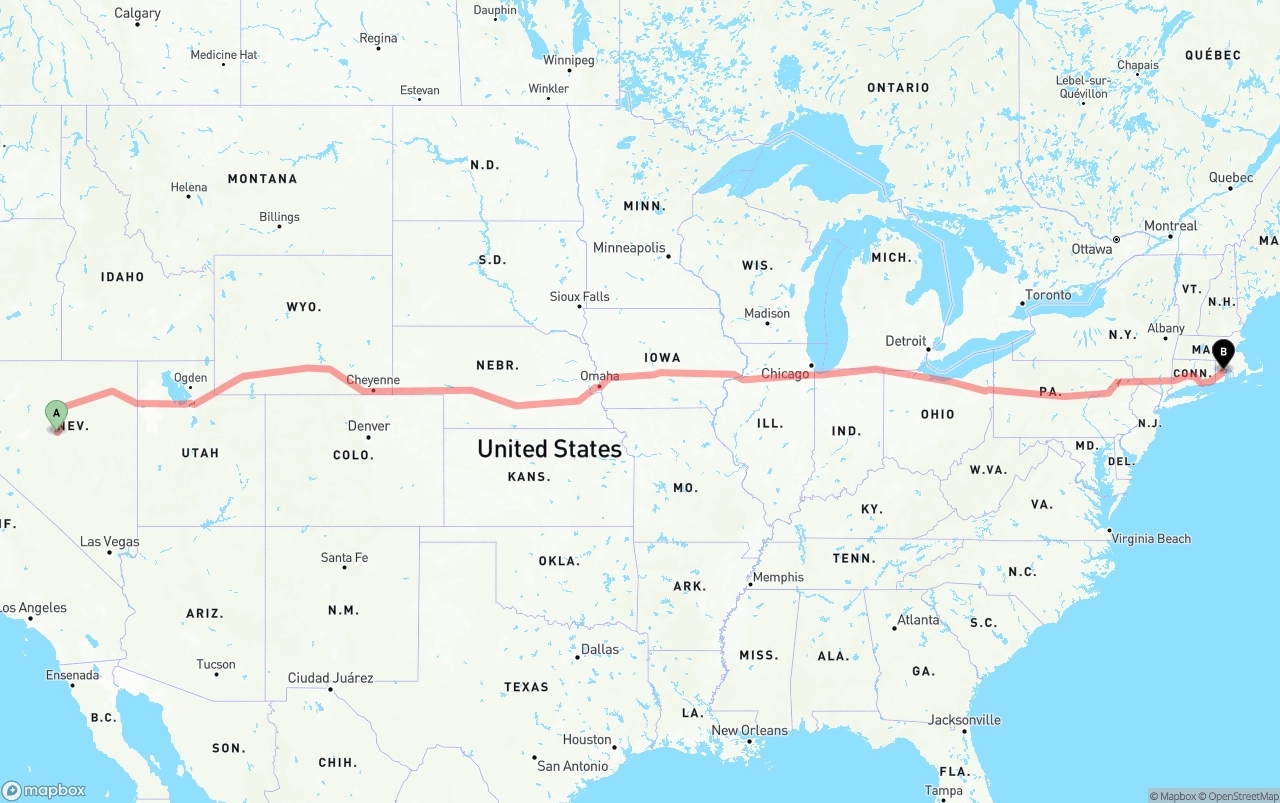 Shipping route from Nevada to Rhode Island