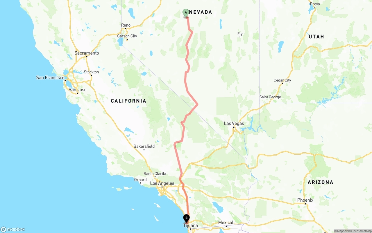 Shipping route from Nevada to San Diego International Airport