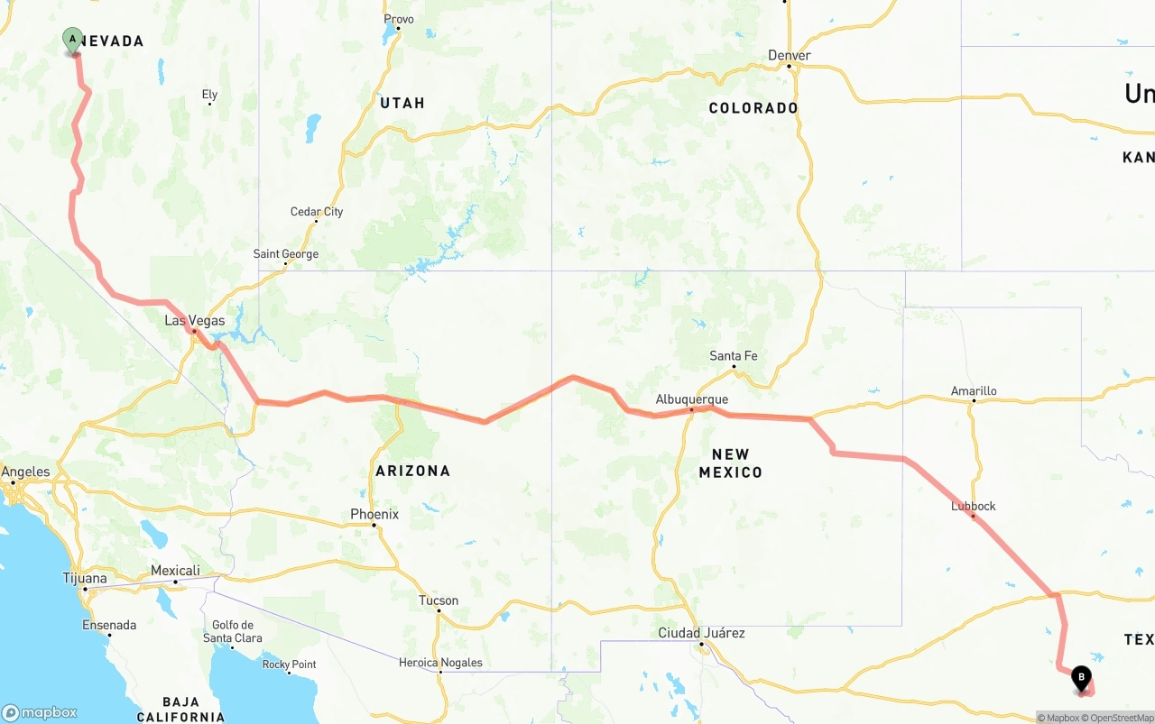 Shipping route from Nevada to Texas