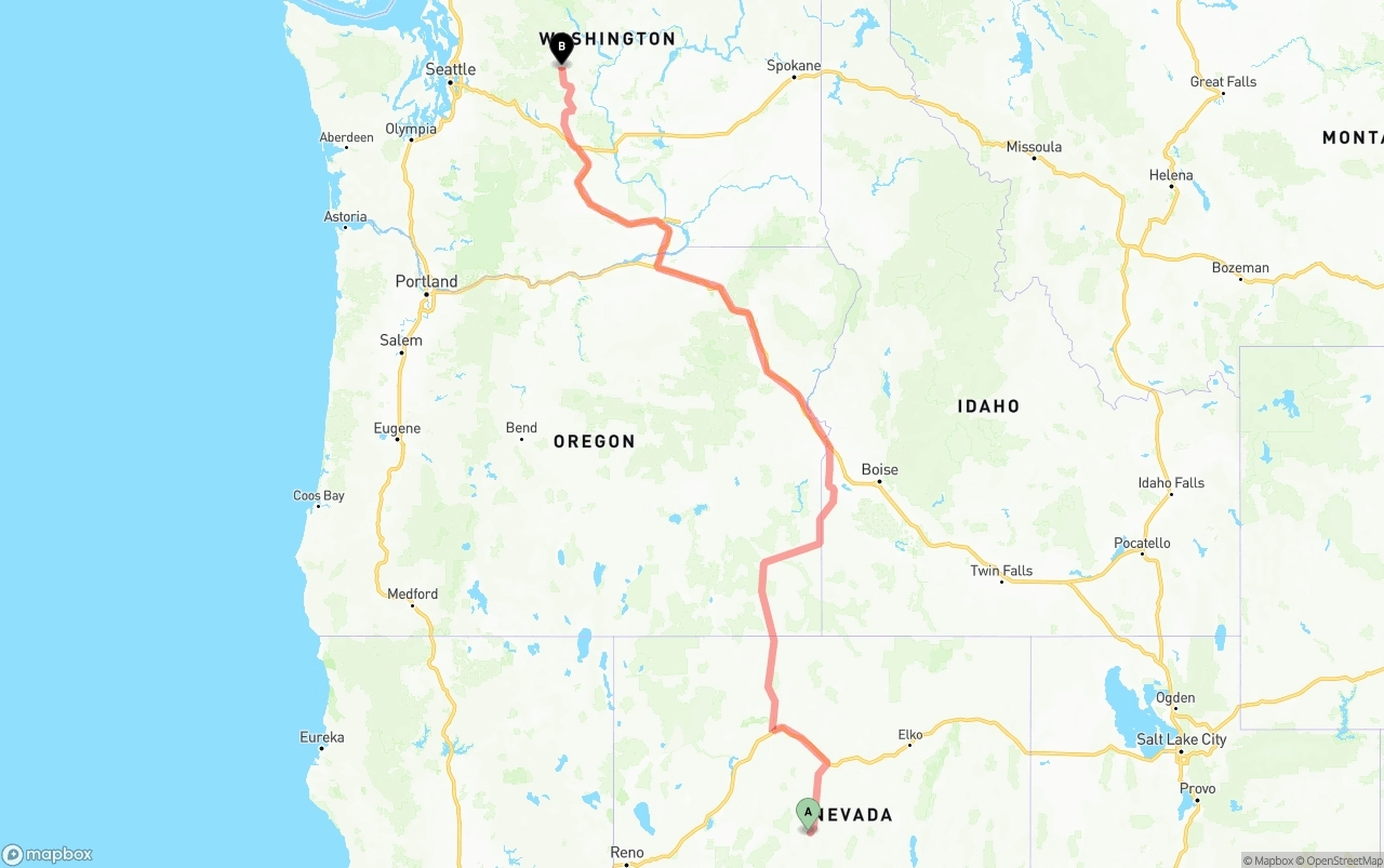 Shipping route from Nevada to Washington