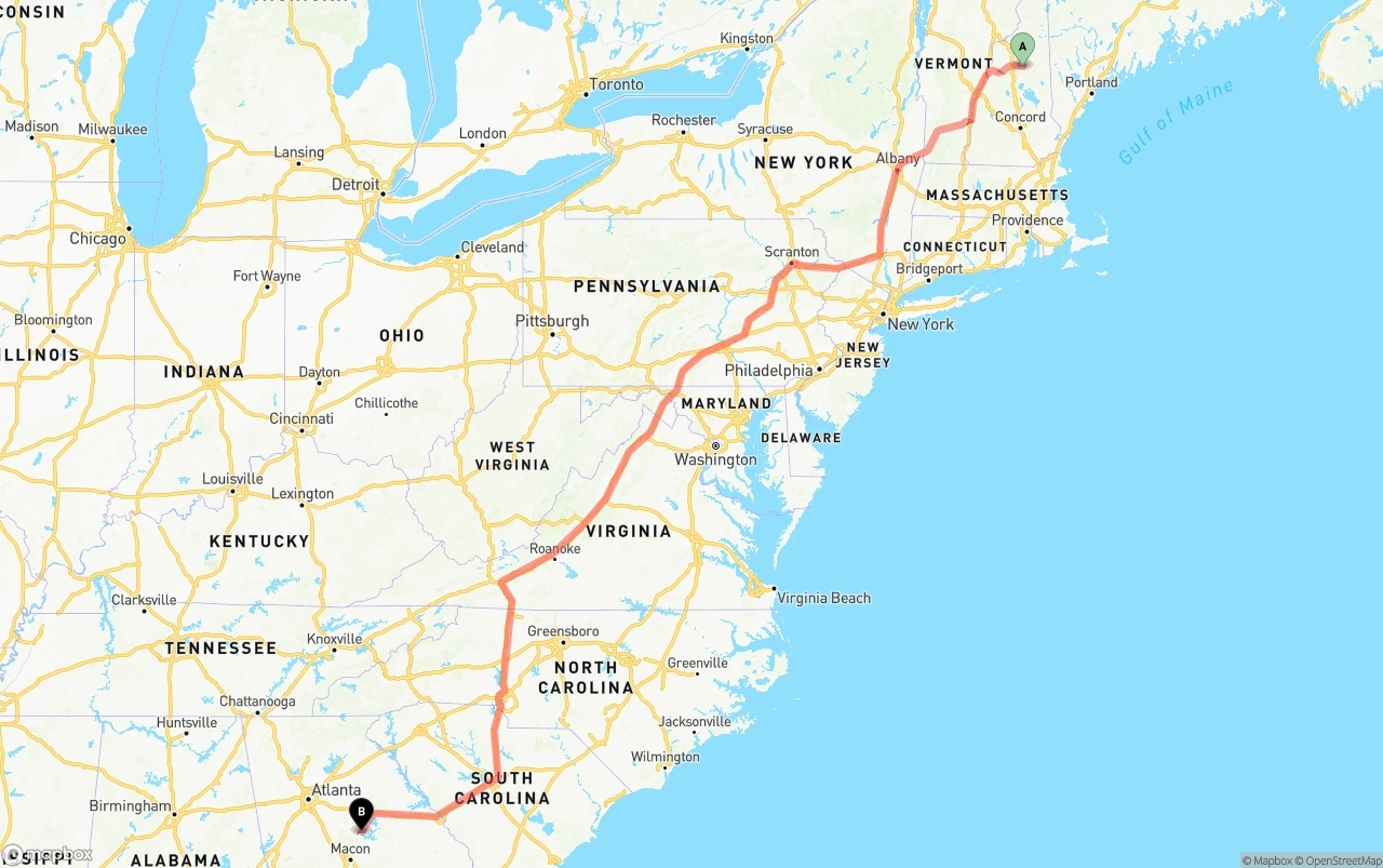 Shipping route from New Hampshire to Georgia