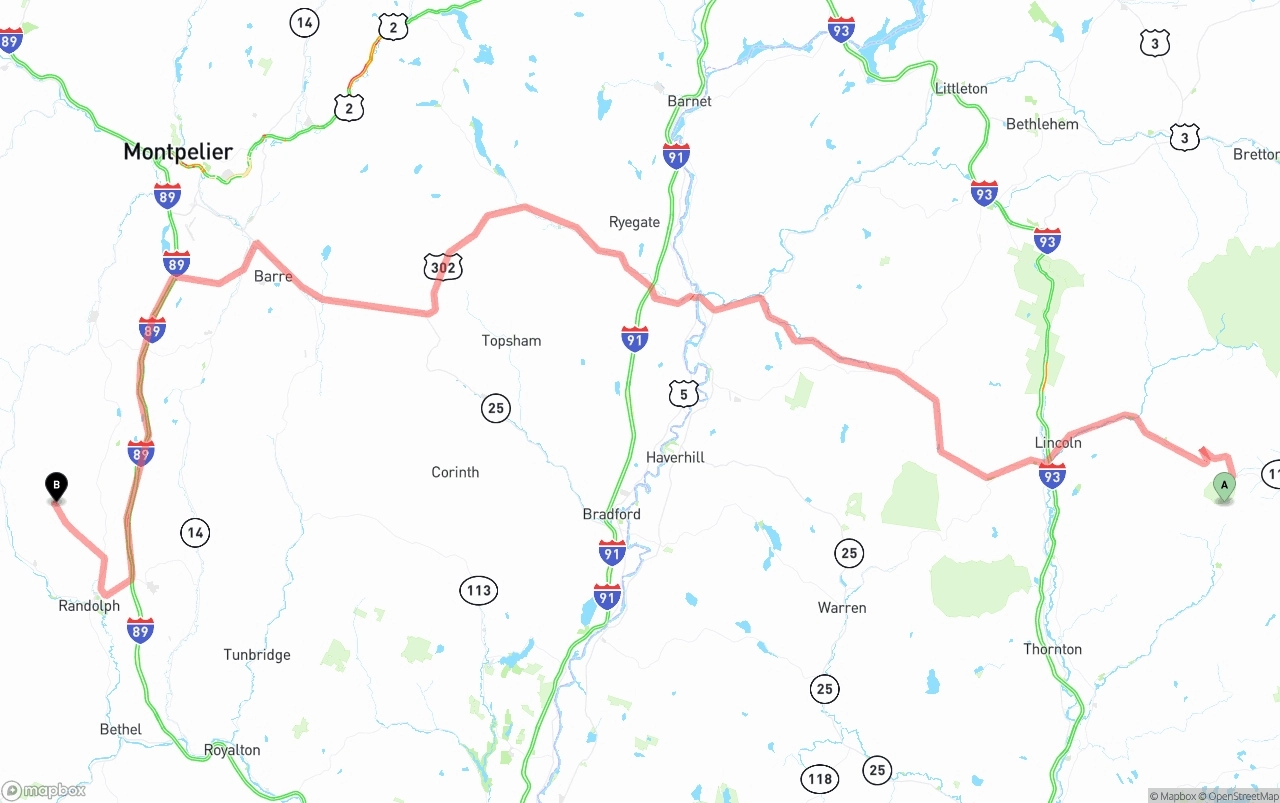 Shipping route from New Hampshire to Vermont
