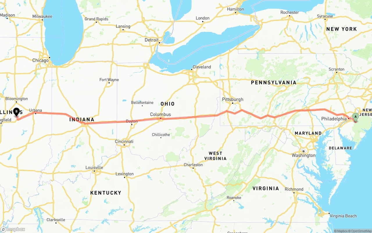 Shipping route from New Jersey to Illinois