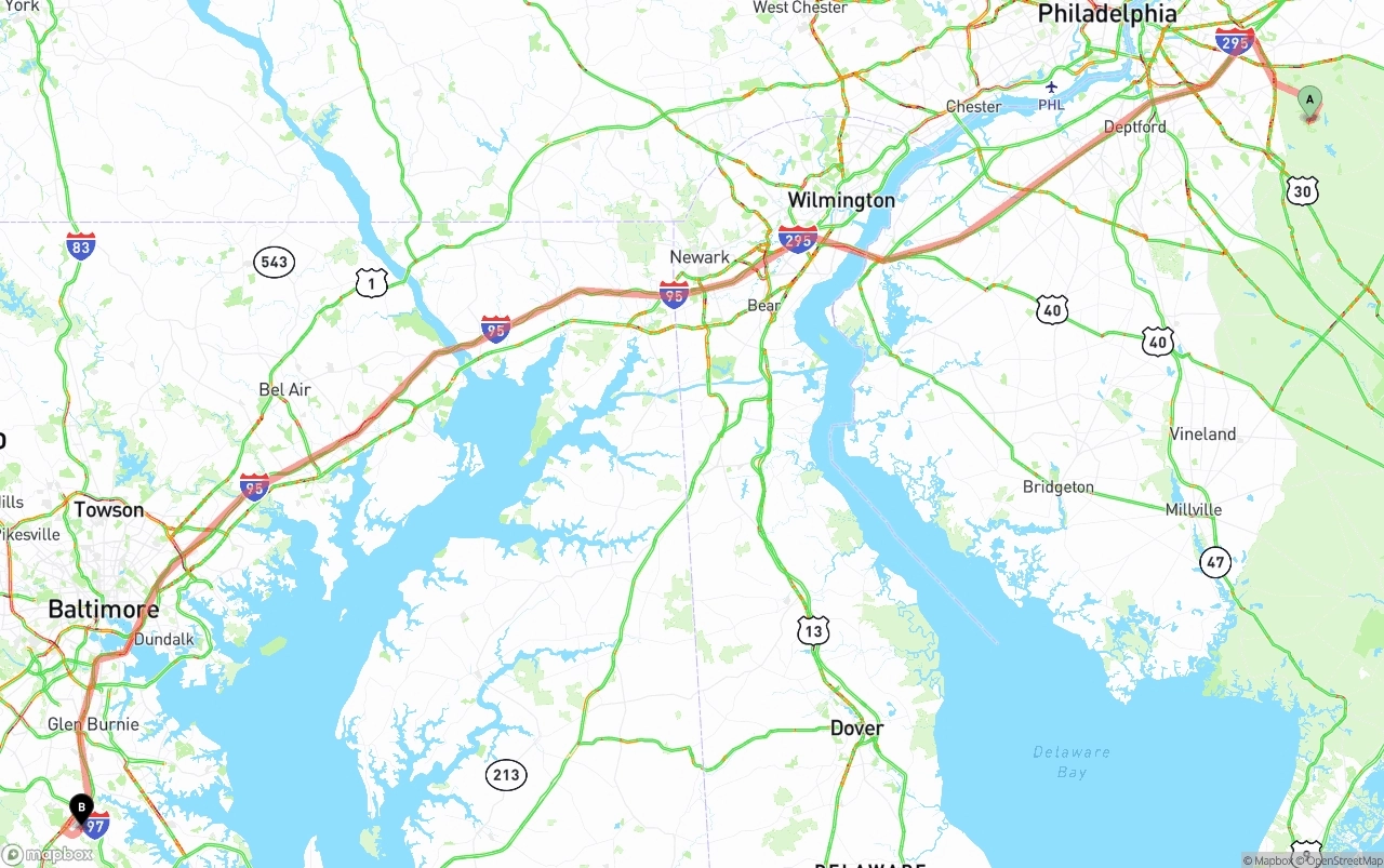 Shipping route from New Jersey to Maryland