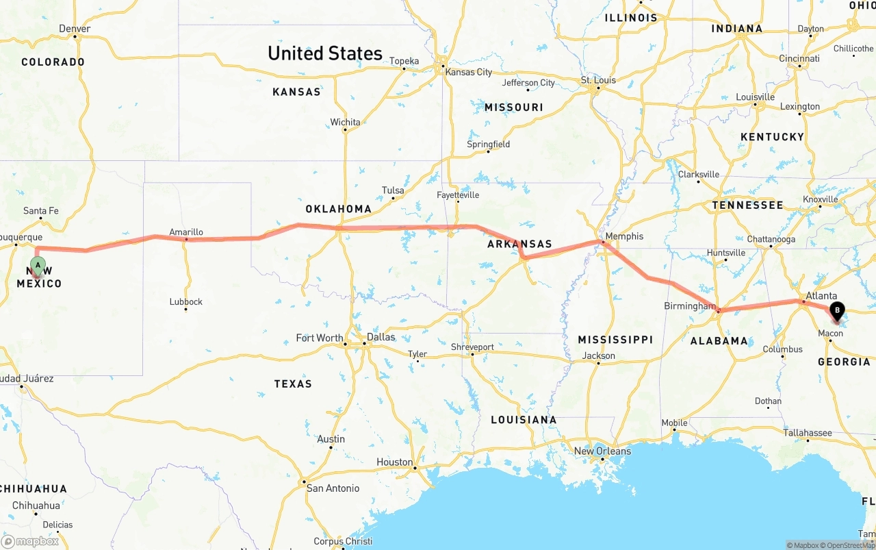 Shipping route from New Mexico to Georgia