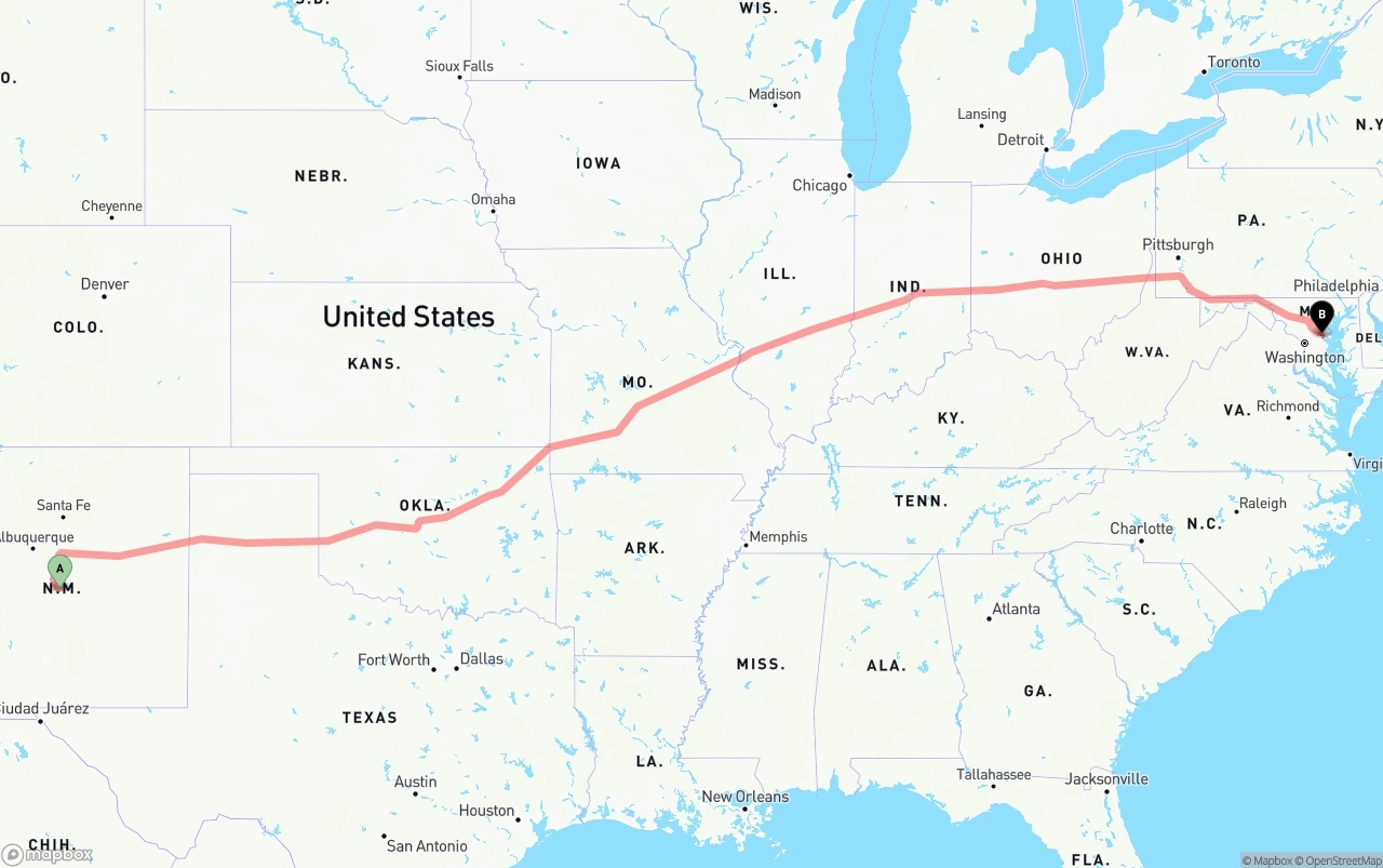 Shipping route from New Mexico to Maryland