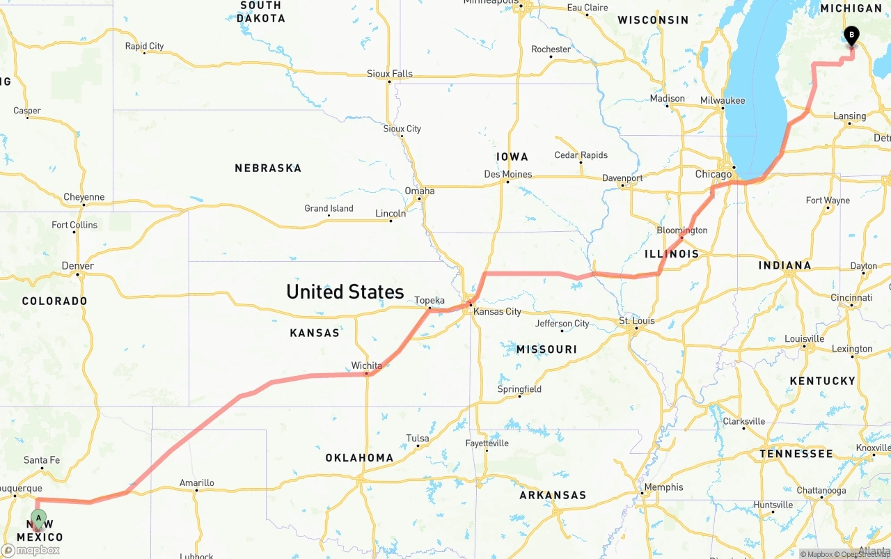 Shipping route from New Mexico to Michigan