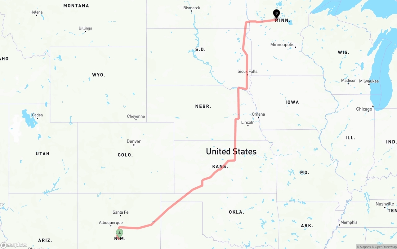 Shipping route from New Mexico to Minnesota
