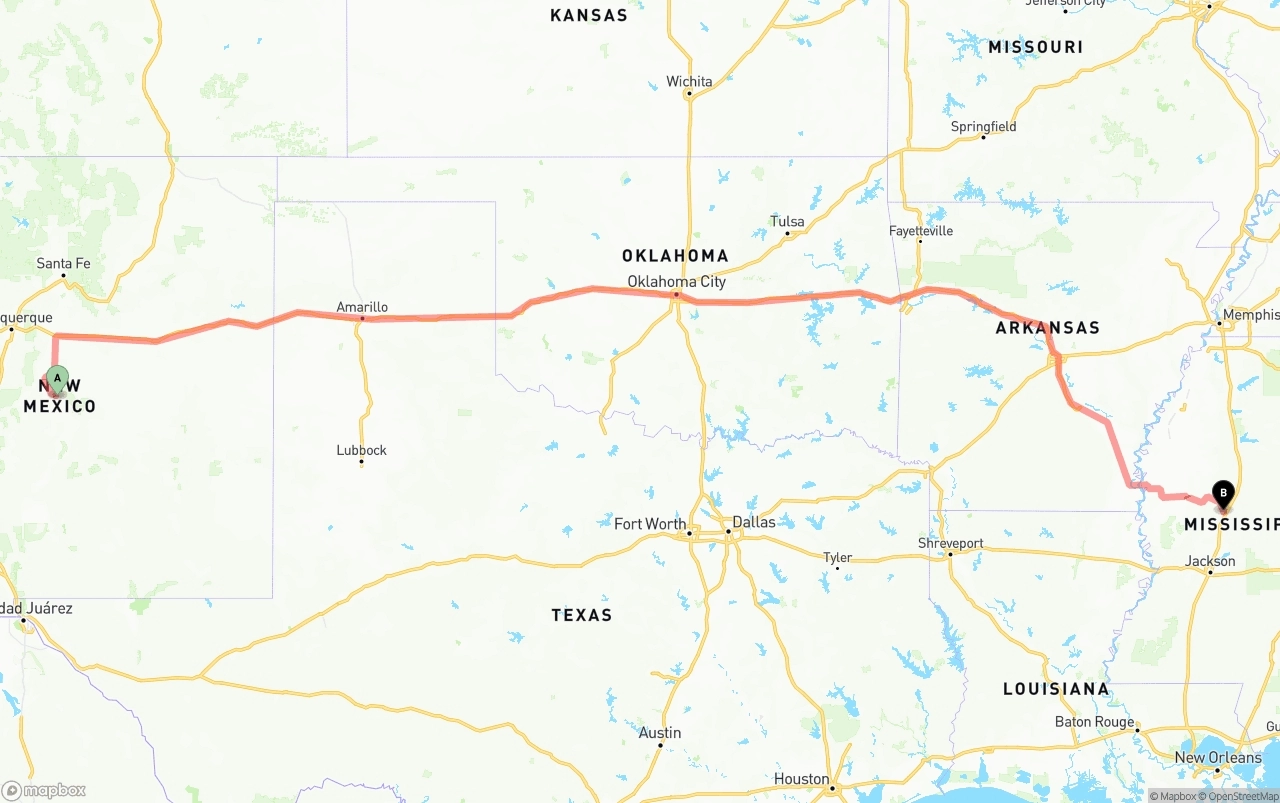 Shipping route from New Mexico to Mississippi