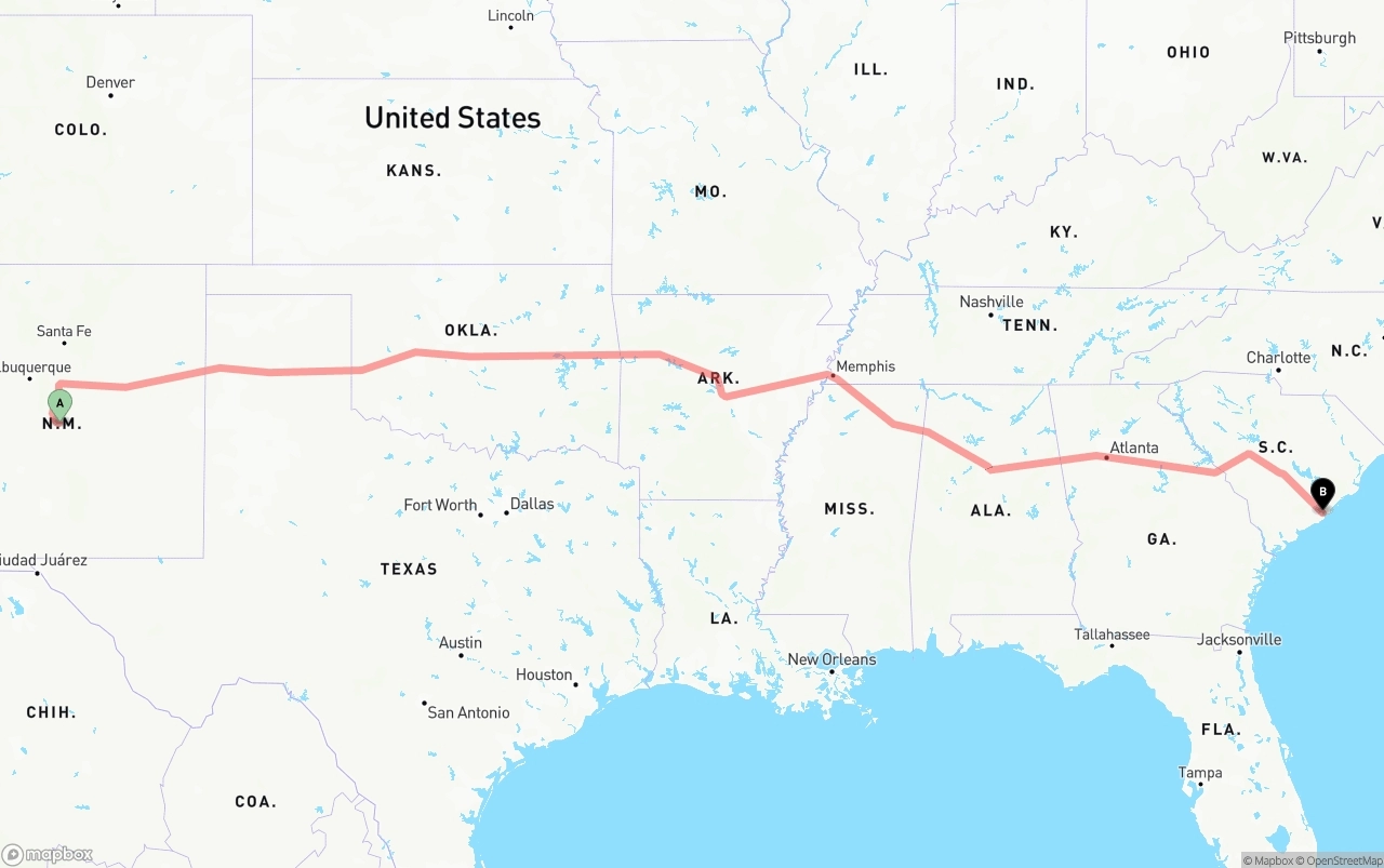 Shipping route from New Mexico to Port of Charleston