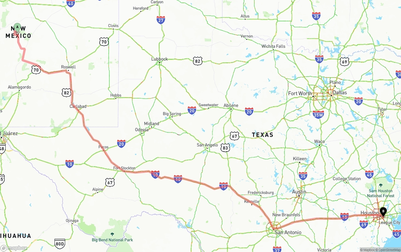 Shipping route from New Mexico to Port of Houston