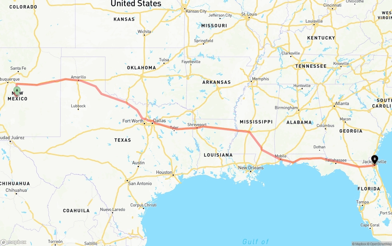Shipping route from New Mexico to Port of Jacksonville