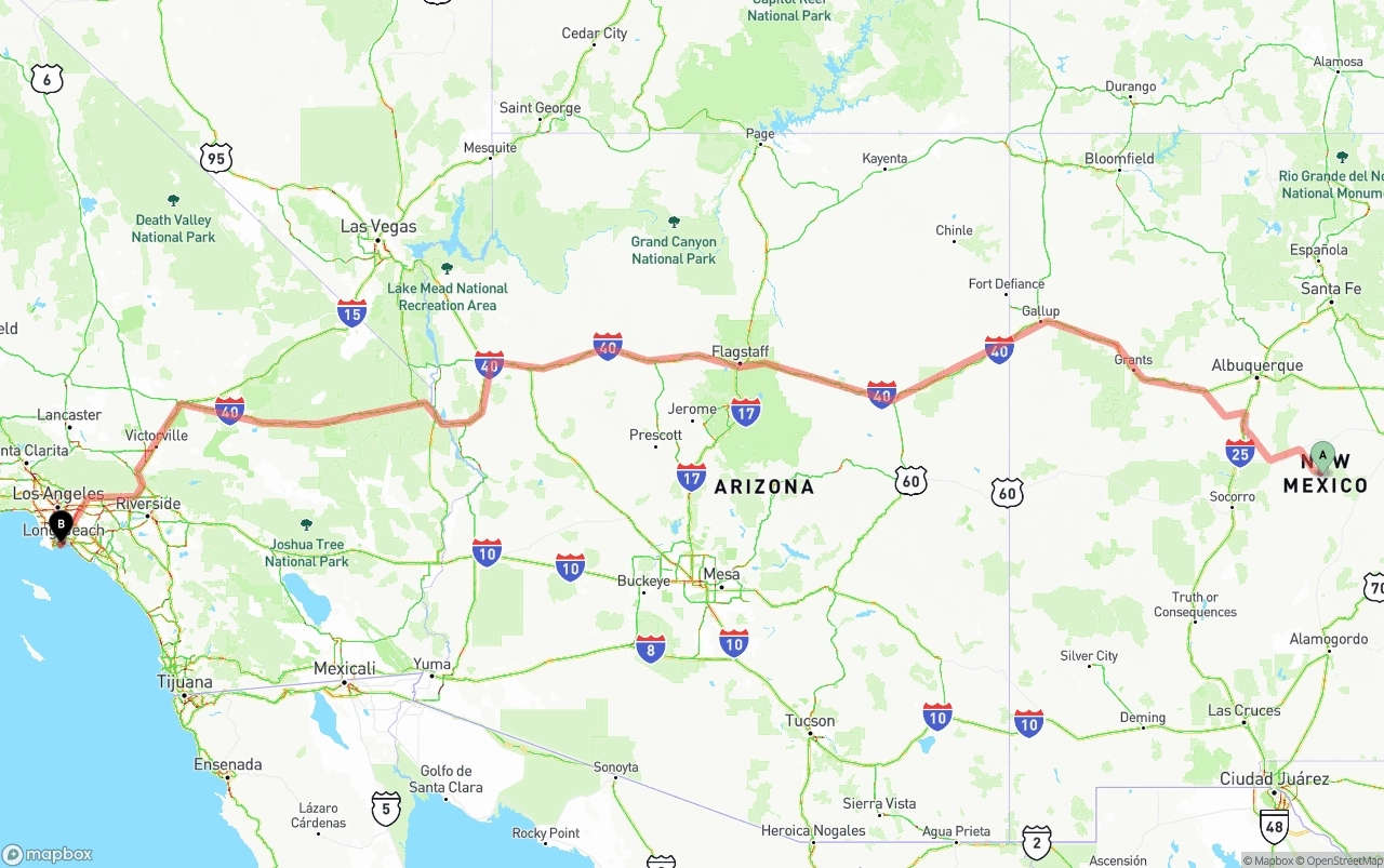 Shipping route from New Mexico to Port of Long Beach