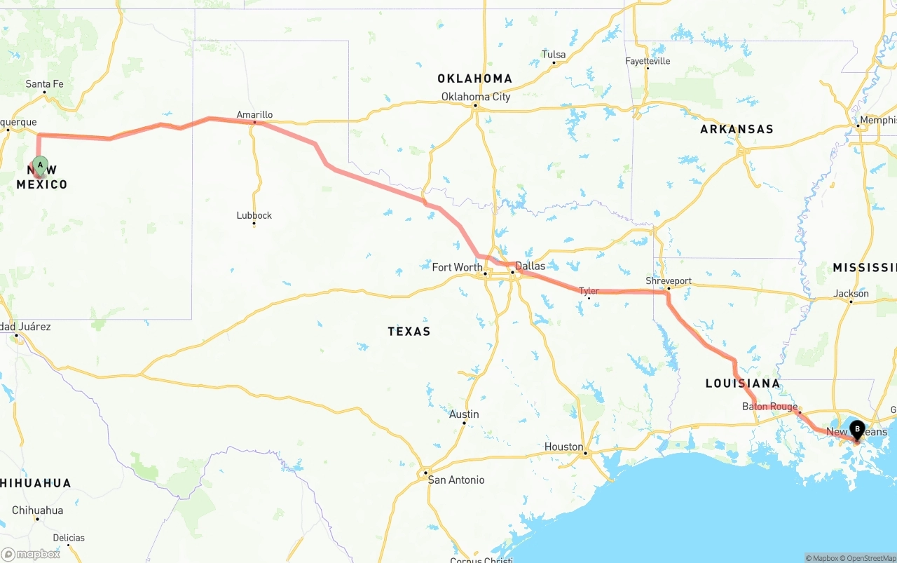 Shipping route from New Mexico to Port of New Orleans