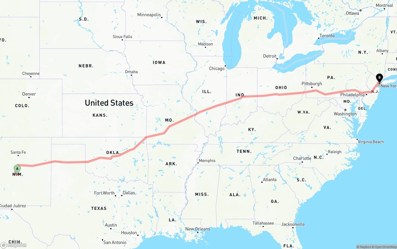 Shipping route from New Mexico to Port of New York