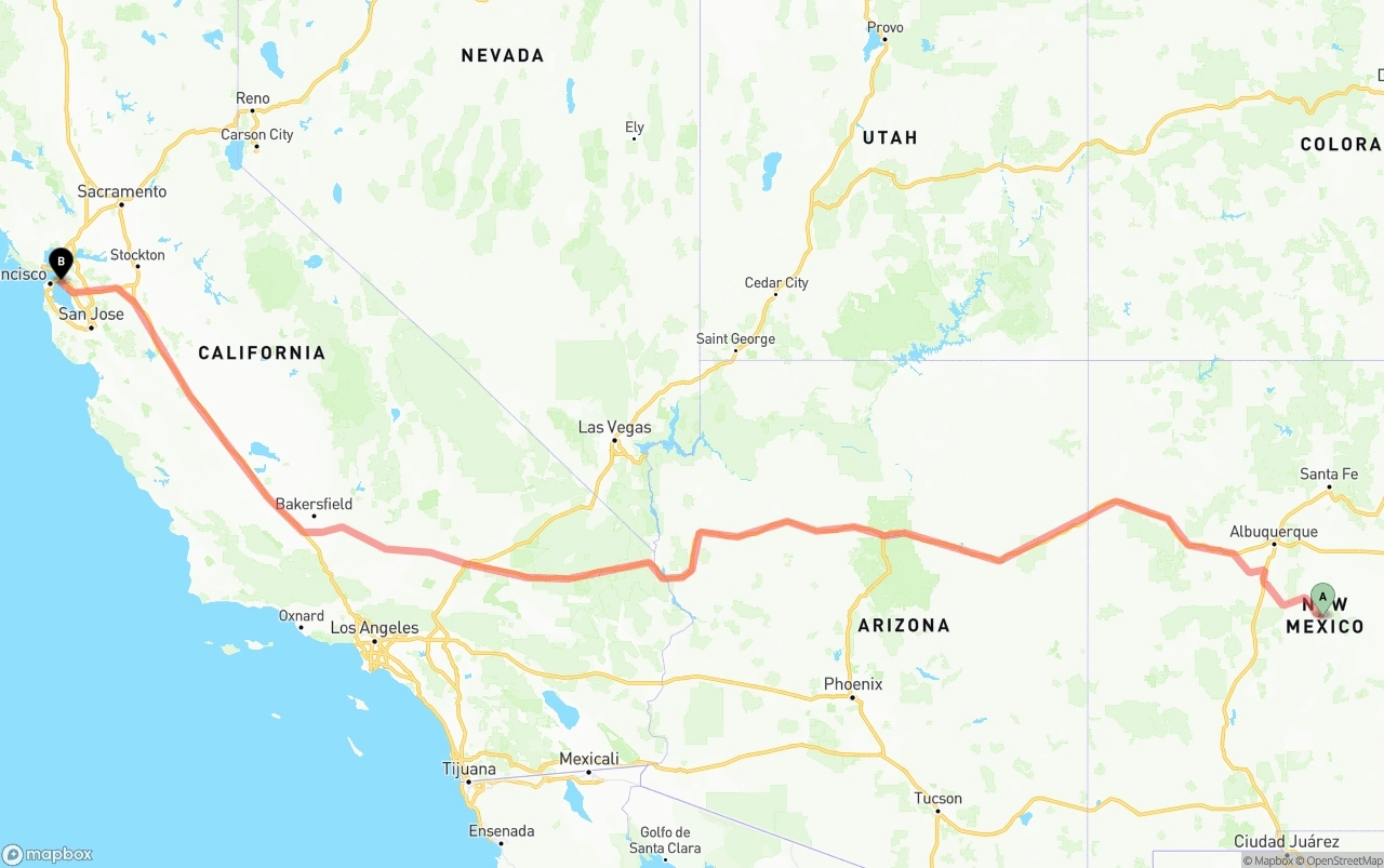 Shipping route from New Mexico to Port of Oakland
