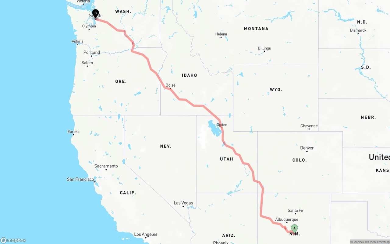 Shipping route from New Mexico to Port of Seattle