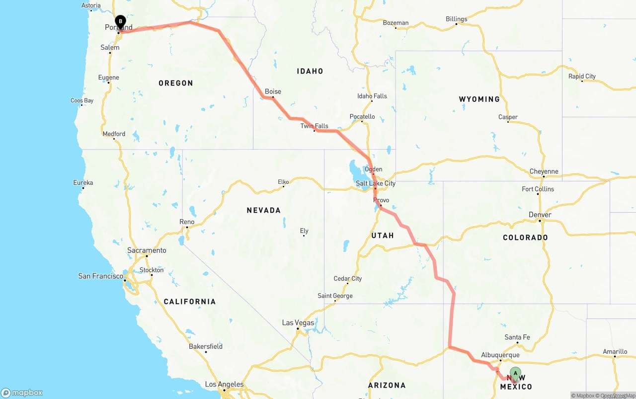 Shipping route from New Mexico to Portland International Airport