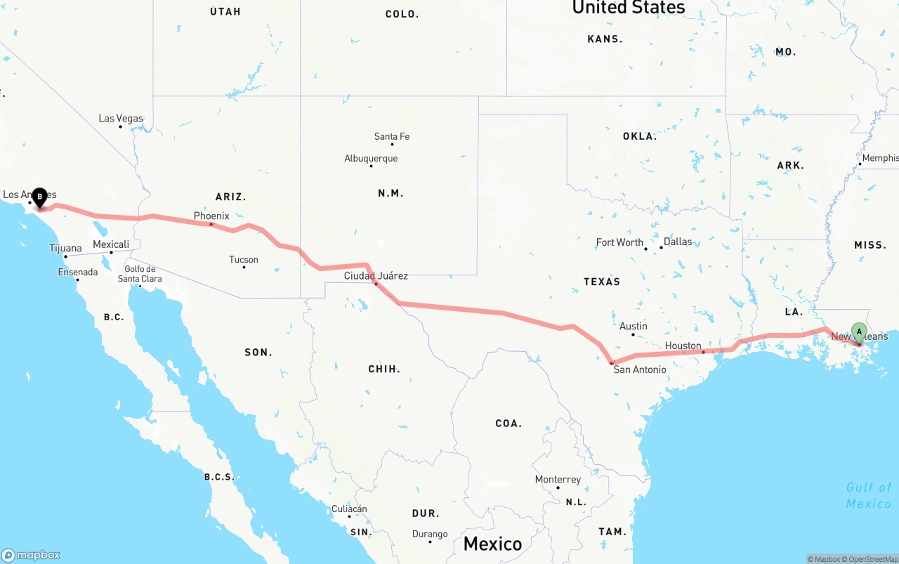 Shipping route from New Orleans to Anaheim