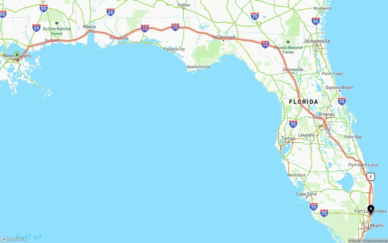 Shipping route from New Orleans to Ft. Lauderdale
